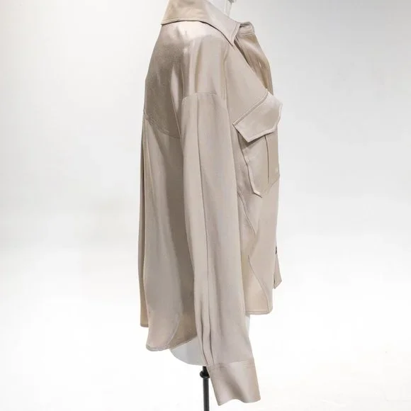 Veronica Beard M Luxe Crepe Button Down Blouse Long Sleeve Shirt Sand size 6 - Picture 7 of 16